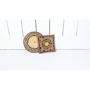 Vintage colorful straw woven trivets/hot plate/plant trivets/set of 2
